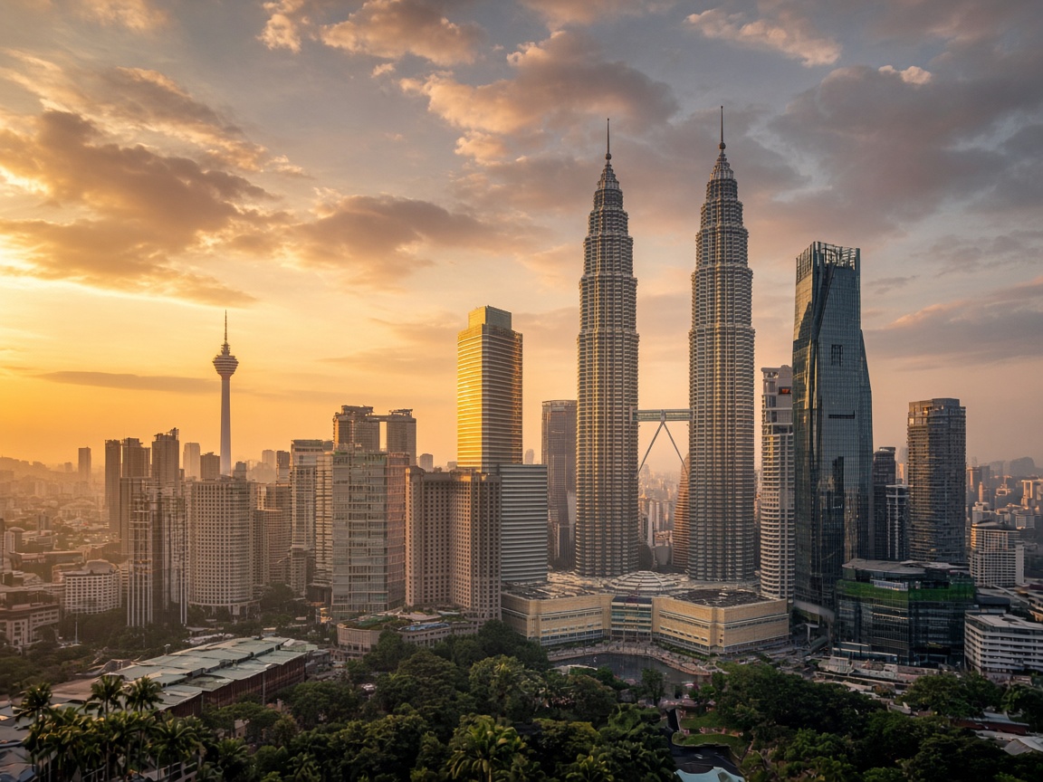 Kuala Lumpur skyline — Petronas Twin Towers and city centre near Speak Bright